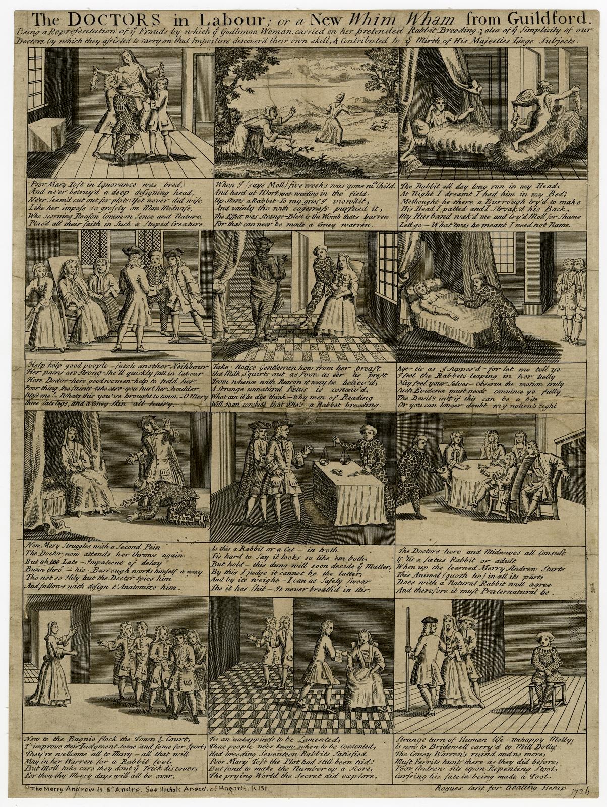 Papierillustration mit Ärzten in Arbeit oder ein neuer Wham aus Guildford, mit einem Arzt im Kittel, einer Krankenschwester in einem Kleid und einem Patienten in einem Krankenhausbett, begleitet von beschreibendem Text.