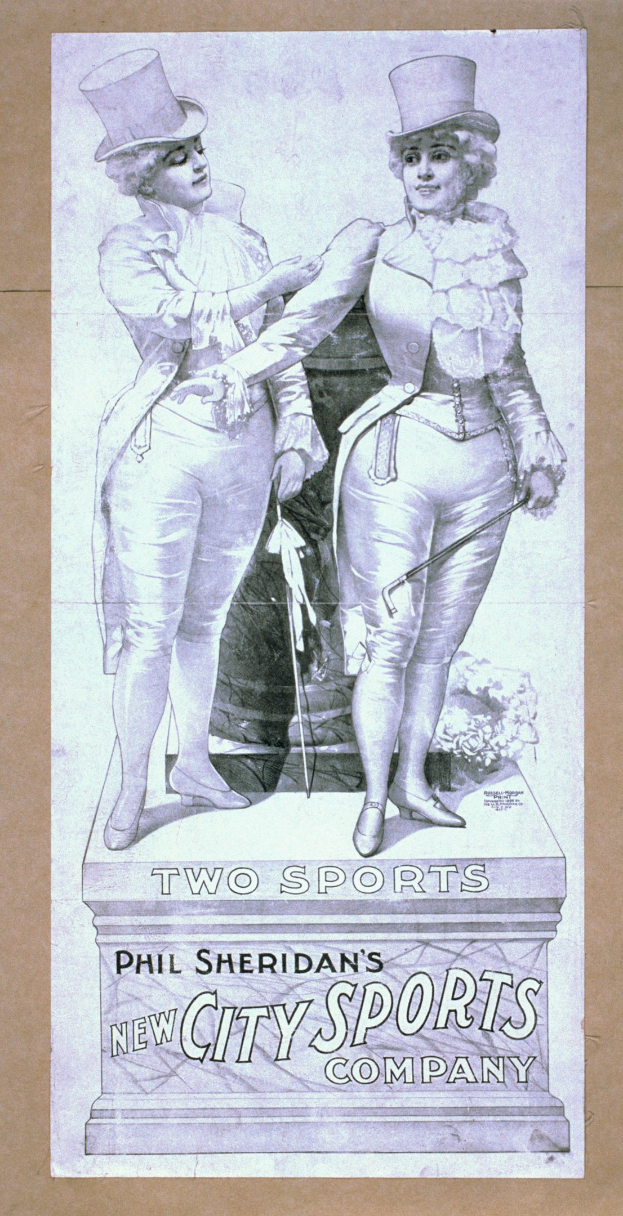 Plakat für die neue Stadt-Sportfirma von Phil Sheridan mit zwei Personen nebeneinanderstehend und Text, der die Firma beschreibt.