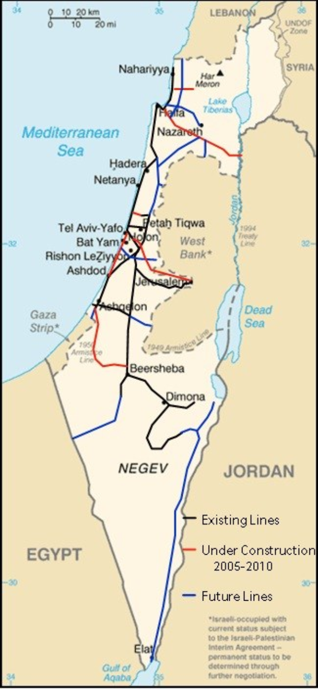Ein detaillierter Kartenausschnitt von Israel und Palästina mit Text und Linien, die das Ausmaß des Konflikts anzeigen, sowie Städten, Flüssen und geografischen Merkmalen.