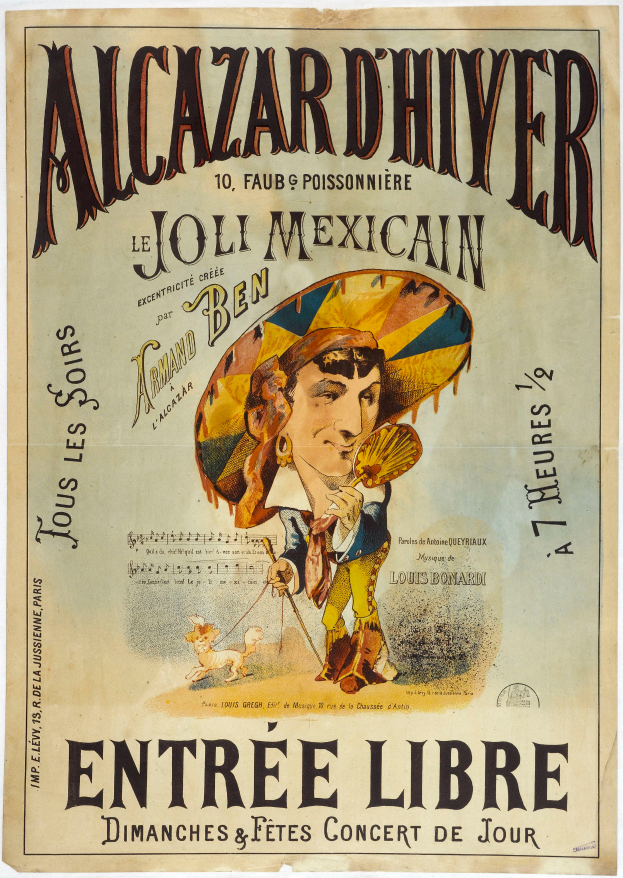 Ein Plakat, das ein mexikanisches Konzert ankündigt und einen Mann mit Hut zeigt