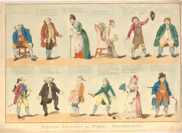 Ein Papiercollage mit Fotos von Menschen und handgeschriebenem Text, das die öffentliche Meinung zu den Vorgängen darstellt.