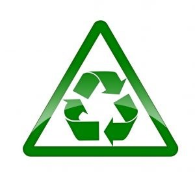 Grüne Dreieck mit weißem Hintergrund und einem grünen Recycling-Symbol in der Mitte.
