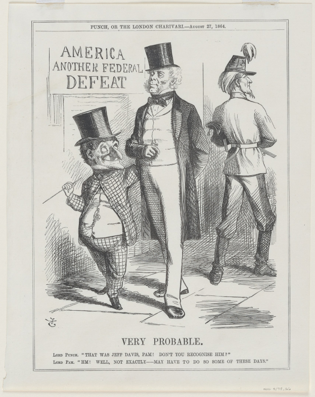 Eine Zeichnung mit drei Personen mit Hüten und der Inschrift "Amerika weiterer Bundesniederlage - sehr wahrscheinlich."
