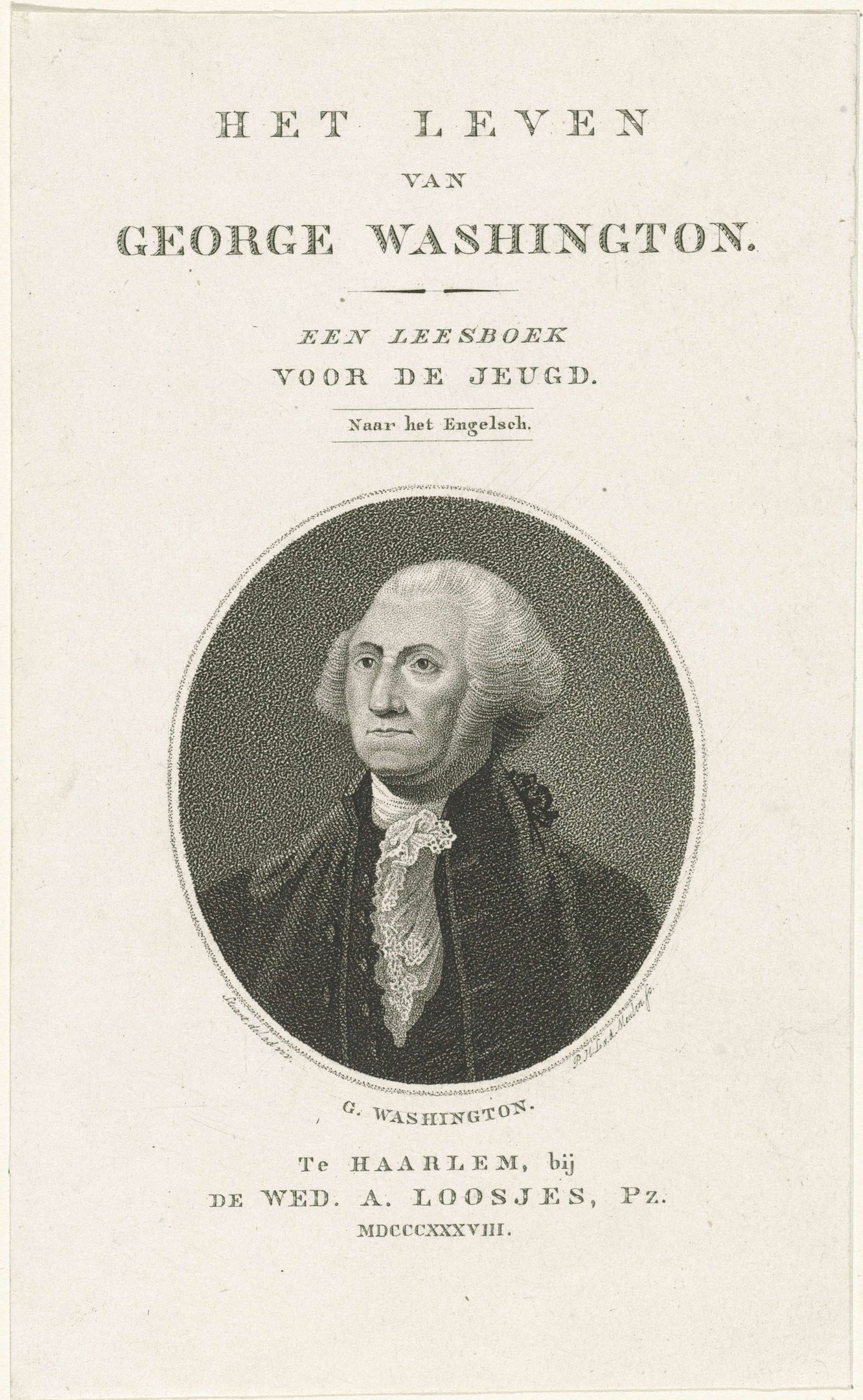 Porträt von George Washington auf Papier mit Text, der nach vorne schaut und einen ernsten Ausdruck hat, bekleidet mit Anzug und Krawatte.